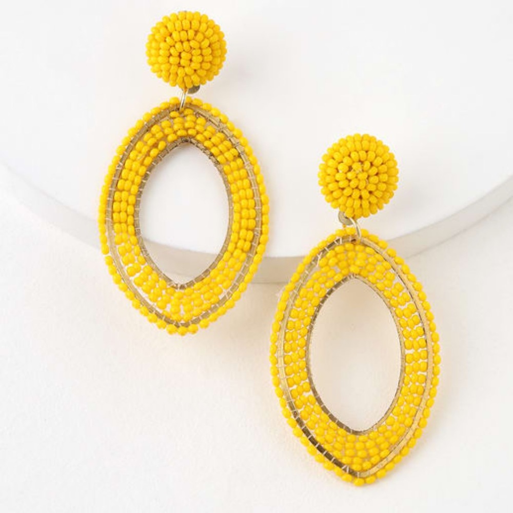 Lulu’s Calliandra Yellow Beaded Statement Earrings